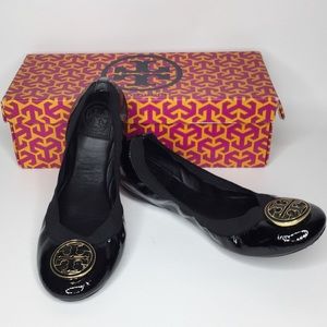 TORY BURCH Caroline Black Patent Leather Flats 7
